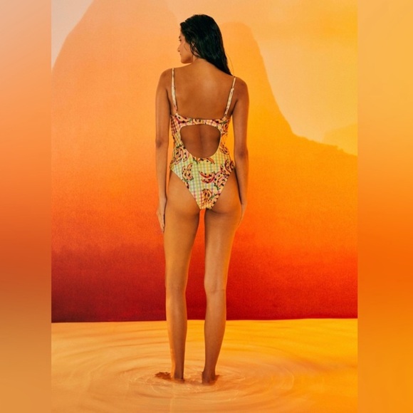 FARM Rio Banana Vichy One Piece Swimsuit Size XS - Picture 3 of 5